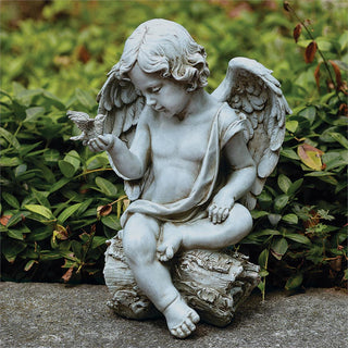 12-Inch Cherub With Dove Garden Statue