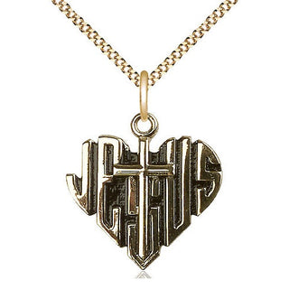 14kt Gold Filled Heart of Jesus w/Cross Medal Religious Jewelry