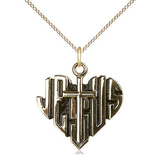 14kt Gold Filled Heart of Jesus w/Cross Medal Religious Jewelry