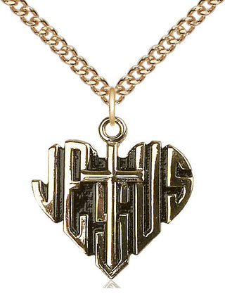 14kt Gold Filled Heart of Jesus w/Cross Medal Religious Jewelry