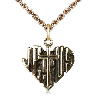 14kt Gold Filled Heart of Jesus w/Cross Medal Religious Jewelry