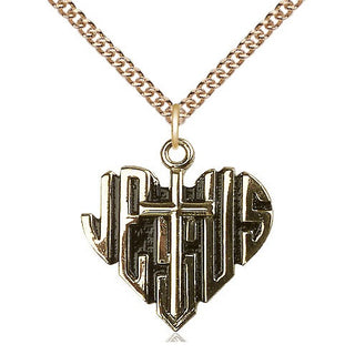 14kt Gold Heart of Jesus w/Cross Medal