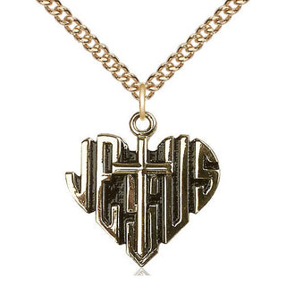 14kt Gold Heart of Jesus w/Cross Medal