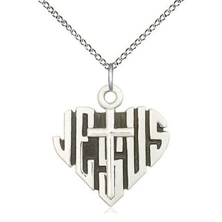 Sterling Silver Heart of Jesus w/Cross Medal Religious Jewelry