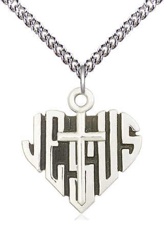 Sterling Silver Heart of Jesus w/Cross Medal Religious Jewelry
