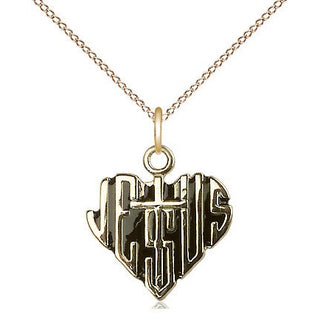 14kt Gold Filled Heart of Jesus w/Cross Medal Religious Jewelry
