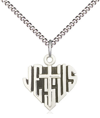 Sterling Silver Heart of Jesus w/Cross Medal Religious Jewelry