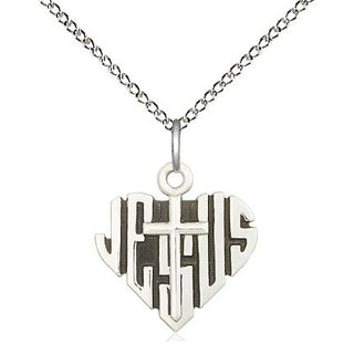 Sterling Silver Heart of Jesus w/Cross Medal Religious Jewelry