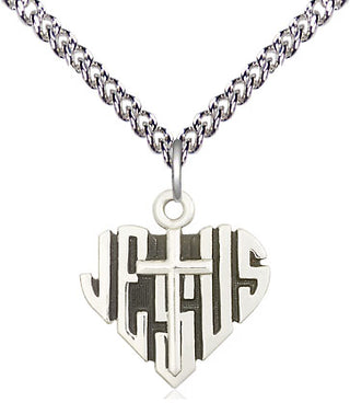Sterling Silver Heart of Jesus w/Cross Medal Religious Jewelry