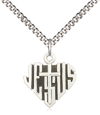 Sterling Silver Heart of Jesus w/Cross Medal Religious Jewelry
