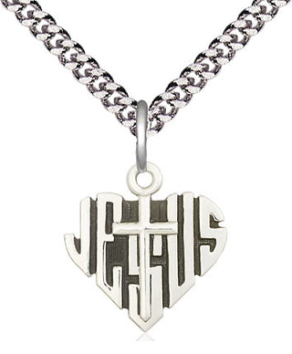 Sterling Silver Heart of Jesus w/Cross Medal Religious Jewelry