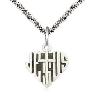 Sterling Silver Heart of Jesus w/Cross Medal Religious Jewelry