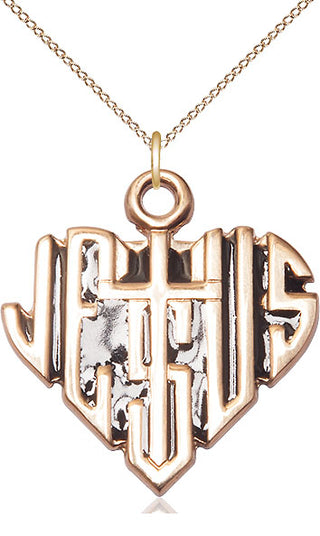 14kt Gold Filled Heart of Jesus w/Cross Medal Catholic Jewelry