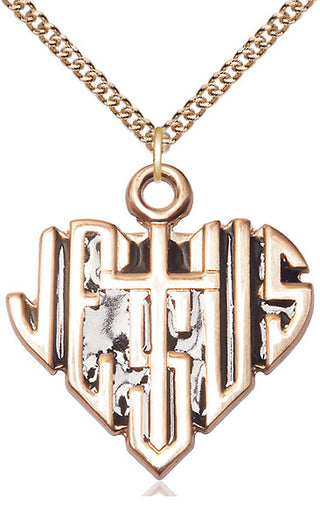 14kt Gold Filled Heart of Jesus w/Cross Medal Catholic Jewelry