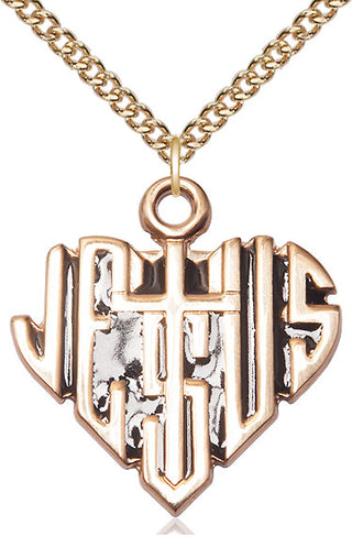 14kt Gold Filled Heart of Jesus w/Cross Medal Catholic Jewelry