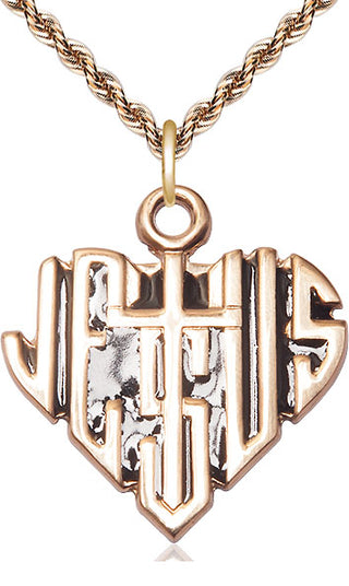 14kt Gold Filled Heart of Jesus w/Cross Medal Catholic Jewelry