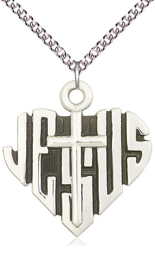 Sterling Silver Heart of Jesus w/Cross Medal Catholic Jewelry