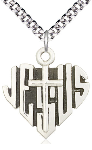 Sterling Silver Heart of Jesus w/Cross Medal Catholic Jewelry