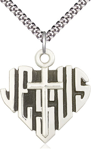 Sterling Silver Heart of Jesus w/Cross Medal Catholic Jewelry