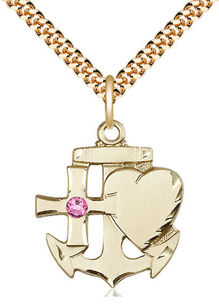 14kt Gold Filled Faith, Hope & Charity Pendant with 3mm Rose Swarovski Necklace