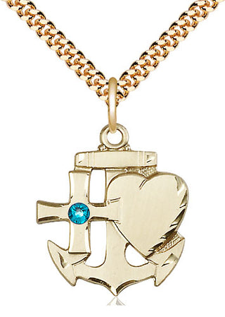14kt Gold Filled Faith, Hope & Charity Pendant with 3mm Zircon Swarovski Necklace