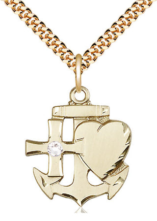14kt Gold Filled Faith, Hope & Charity Pendant with 3mm Crystal Swarovski Necklace