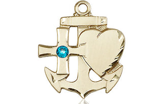 14kt Gold Faith, Hope & Charity Medal with a 3mm Zircon Swarovski stone