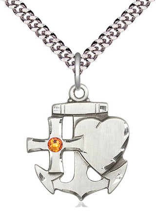 Sterling Silver Faith, Hope & Charity Pendant with 3mm Topaz Swarovski Necklace