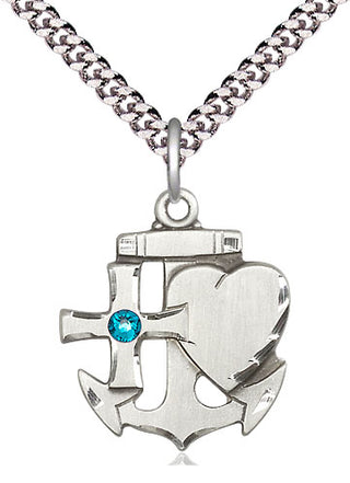 Sterling Silver Faith, Hope & Charity Pendant with 3mm Zircon Swarovski Necklace