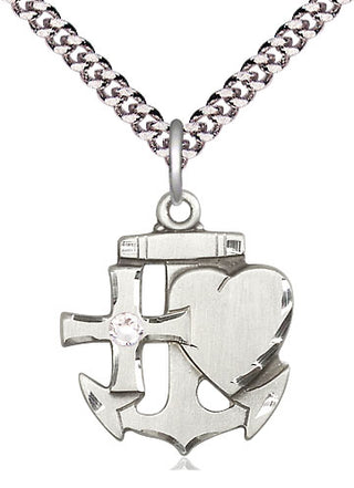 Sterling Silver Faith, Hope & Charity Pendant with 3mm Crystal Swarovski Necklace