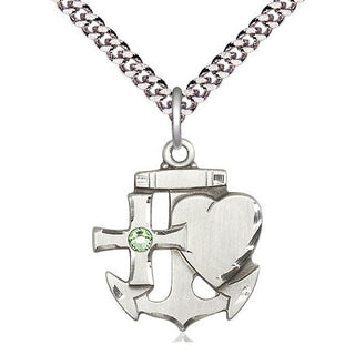 Sterling Silver Faith, Hope & Charity Pendant with 3mm Peridot Swarovski Necklace