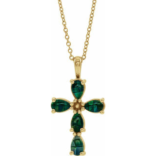 14K Yellow Lab-Grown Mosaic Opal Cabochon Cross 16-18" Necklace