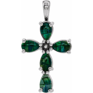 Platinum Lab-Grown Mosaic Opal Cabochon Cross Pendant