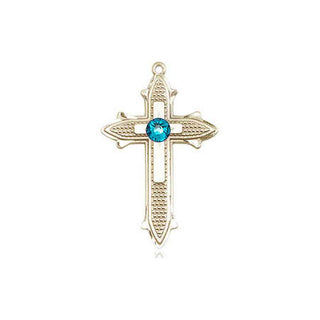 14kt Gold Filled Cross on Cross Pendant with a 3mm Zircon Swarovski stone on an 18-inch Gold Filled Light Curb Chain Engraved Catholic Saint Jewelry