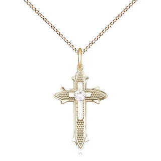 14kt Gold Filled Cross on Cross | 3mm Crystal Swarovski stone | 18-inch Gold Filled Chain | Engravable