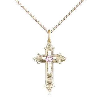 14kt Gold Filled Cross on Cross | 3mm Light Amethyst Swarovski stone | 18-inch Gold Filled Chain | Engravable