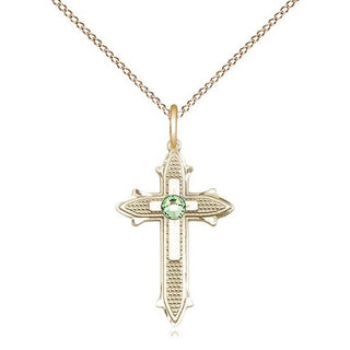 14kt Gold Filled Cross on Cross | 3mm Peridot Swarovski stone | 18-inch Gold Filled Chain | Engravable