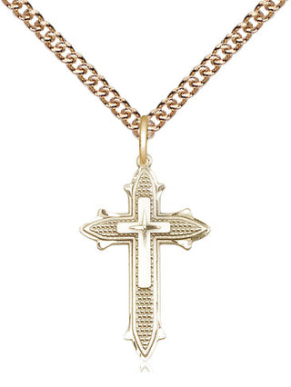 14kt Gold Filled Cross on Cross Medal Religious Jewelry Engraved Catholic Saint Jewelry
