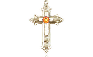 14kt Gold Cross on Cross Medal with a 3mm Topaz Swarovski stone Engraved Catholic Saint Jewelry