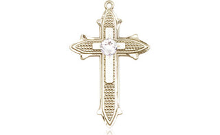 14kt Gold Cross on Cross Medal with a 3mm Crystal Swarovski stone Engraved Catholic Saint Jewelry