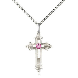 Sterling Silver Cross on Cross | 3mm Rose Swarovski stone | 18-inch Sterling Silver Chain | Engravable