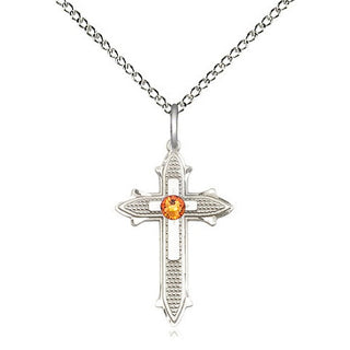 Sterling Silver Cross on Cross | 3mm Topaz Swarovski stone | 18-inch Sterling Silver Chain | Engravable