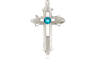 Sterling Silver Cross on Cross Pendant with a 3mm Zircon Swarovski stone on an 18-inch Sterling Silver Light Curb Chain Engraved Catholic Saint Jewelry
