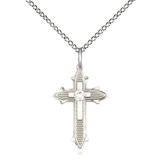 Sterling Silver Cross on Cross | 3mm Crystal Swarovski stone | 18-inch Sterling Silver Chain | Engravable