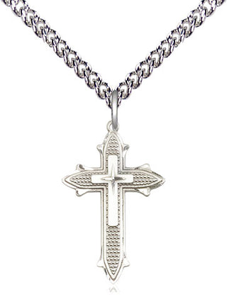 Sterling Silver Cross on Cross Medal Religious Jewelry Engraved Catholic Saint Jewelry