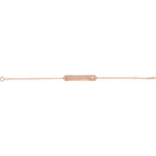 14K Rose Engravable Pierced Cross Bar 6 1/2-7 1/2" Bracelet   
