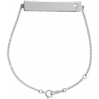 Platinum Engravable Pierced Cross Bar 6 1/2-7 1/2" Bracelet   