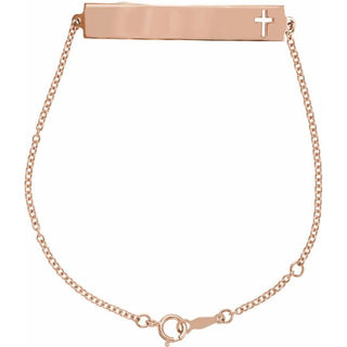 14K Rose Engravable Pierced Cross Bar 6 1/2-7 1/2" Bracelet   