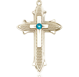 14kt Gold Filled Cross on Cross Pendant with a 3mm Zircon Swarovski stone on an 24-inch Gold Plate Heavy Curb Chain Engraved Catholic Saint Jewelry