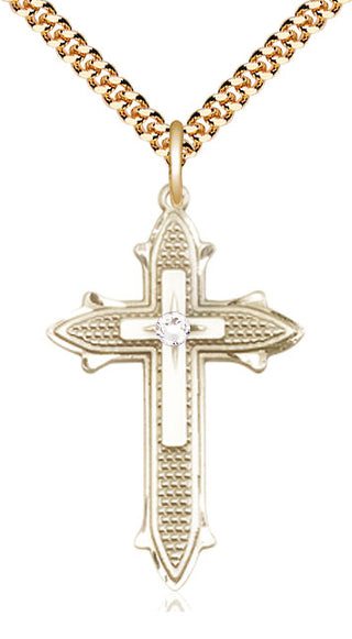 14kt Gold Filled Cross on Cross | 3mm Crystal Swarovski stone | 24-inch Gold Plate Chain | Engravable